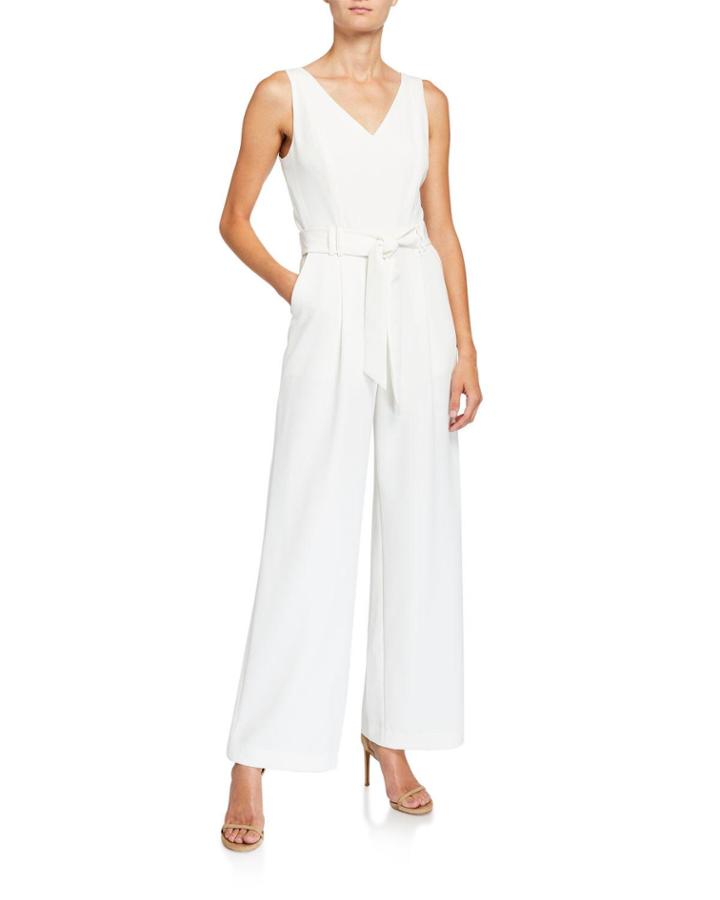 V-neck Tie Waist Wide-leg Jumpsuit