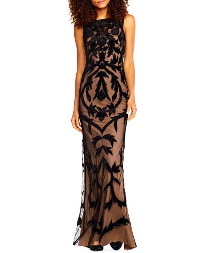 Beaded Mesh Trumpet Gown