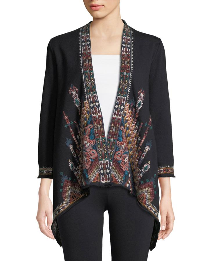 Nala Embroidered Knit Draped Cardigan