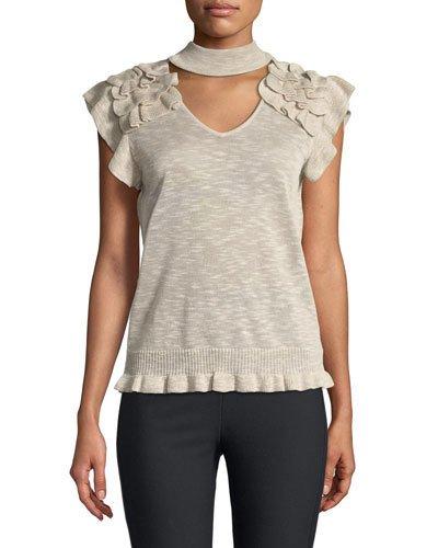 Choker-collar Cap-sleeve Ruffle