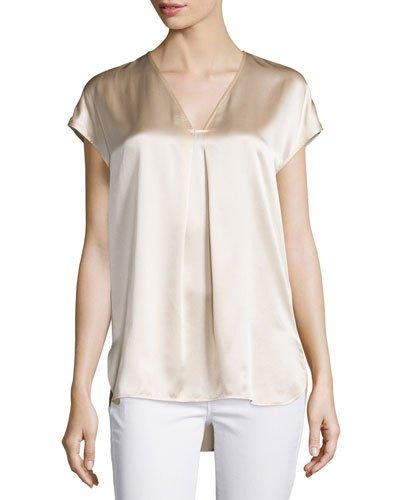 Cap-sleeve Silk Popover Blouse, Rose Water