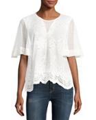 Lace-sleeve Eyelet Top