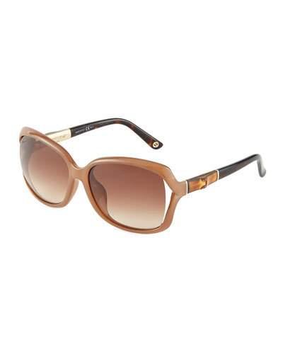 Gradient Bamboo-trim Square Sunglasses, Black/multi