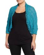 Short-sleeve Crocheted Cocoon Cardigan, Turquoise, Women's