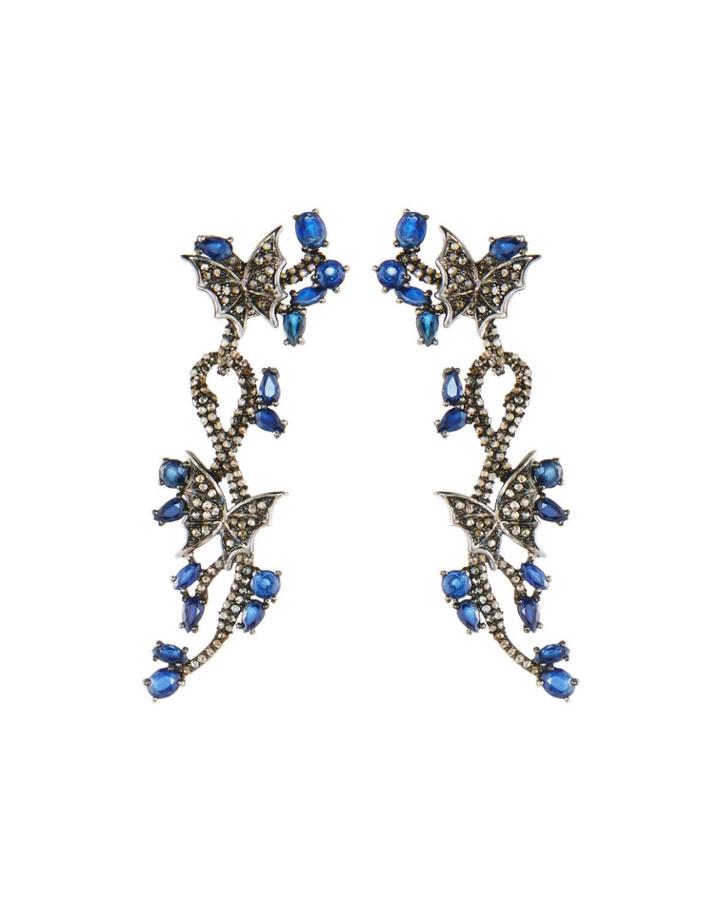 Diamond & Sapphire Butterfly Drop Earrings