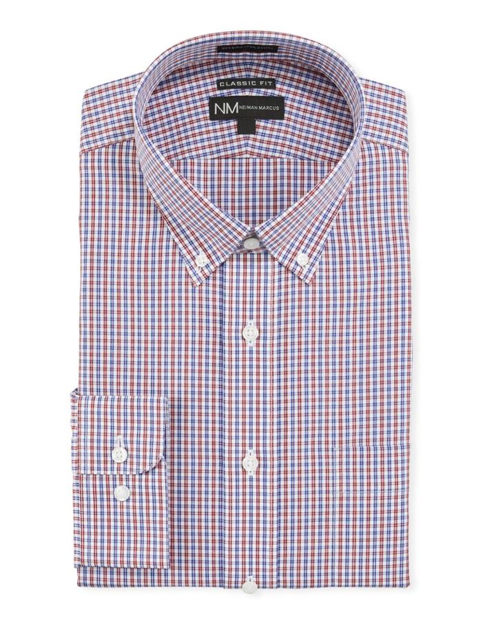 Men's Regular Finish Classic Fit Plaid Poplin Dress Shirt With Button-down Collar