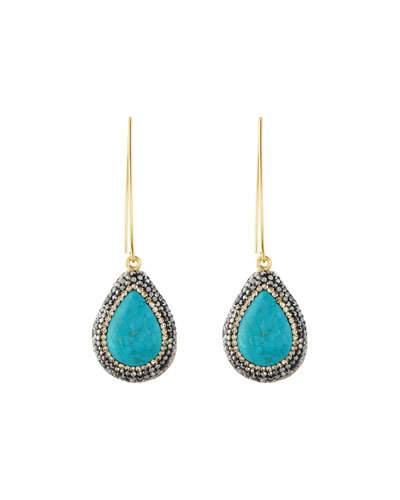 Ilume Simulated Turquoise & Crystal V-hook Drop Earrings