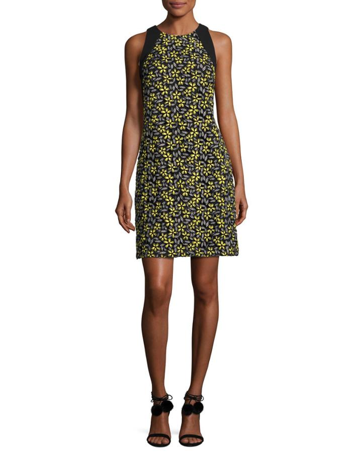 Sleeveless Daisy Cocktail Dress, Yellow/multicolor