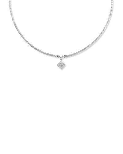 Classique Cable Necklace W/ Pave Diamond Pendant, Gray