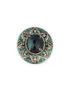 Round Emerald & Diamond Floral Ring