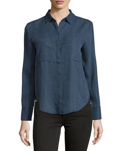 Patch-pocket High-low Blouse, Indigo