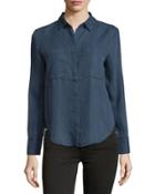 Patch-pocket High-low Blouse, Indigo