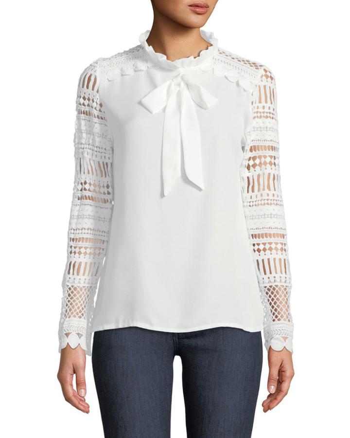 Tina Crochet-sleeve Bow-neck Blouse