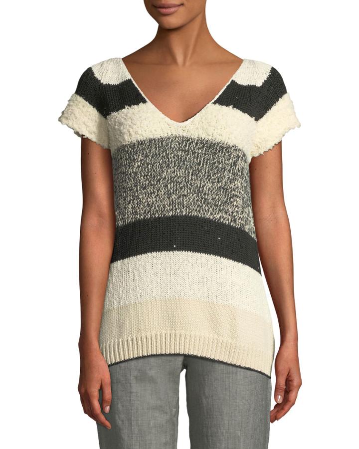 Tie-back Mixed-stripe Short-sleeve