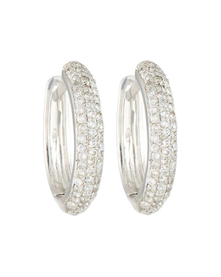 18k White Gold Thick Diamond Hoop Earrings