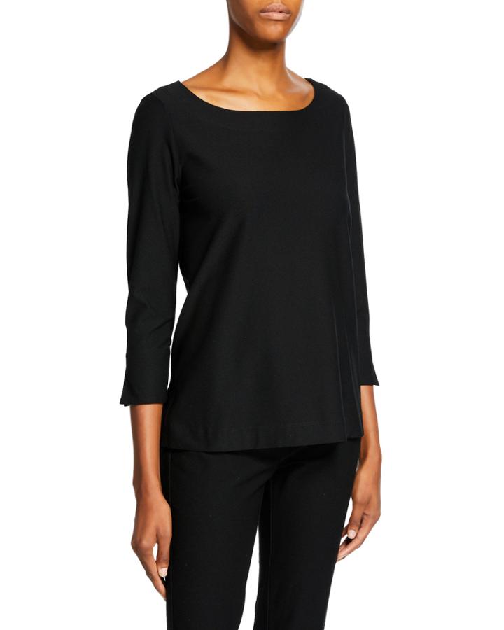 Petite Boat-neck 3/4-sleeve Washable Crepe Tunic