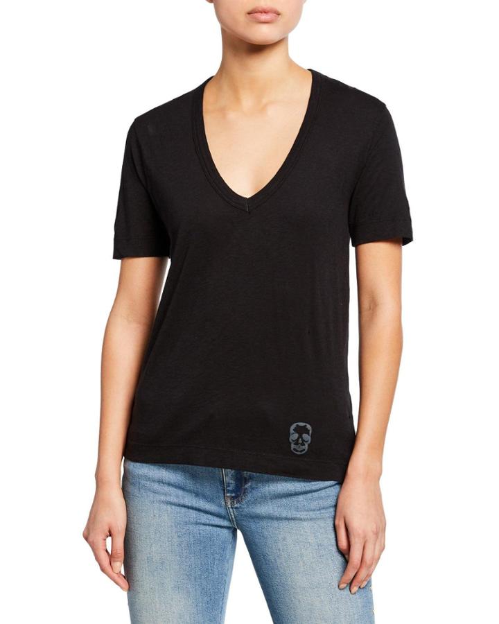 Wassa Distressed Skull V-neck Tee