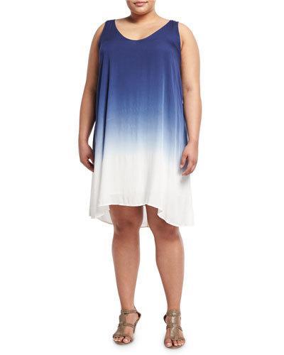Ombr&eacute; Woven Tank Dress, Blue/white,
