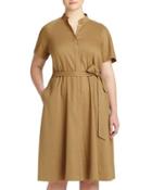 Braelyn Short-sleeve Belted A-line Dress, Chai,