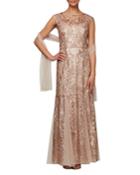 Long Sequin Embroidered Fit-and-flare Dress With