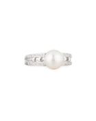 14k White Gold Pearl & Diamond Heart Ring, 0.12tcw,