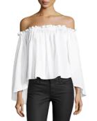Off-the-shoulder Bell-sleeve Blouse, White