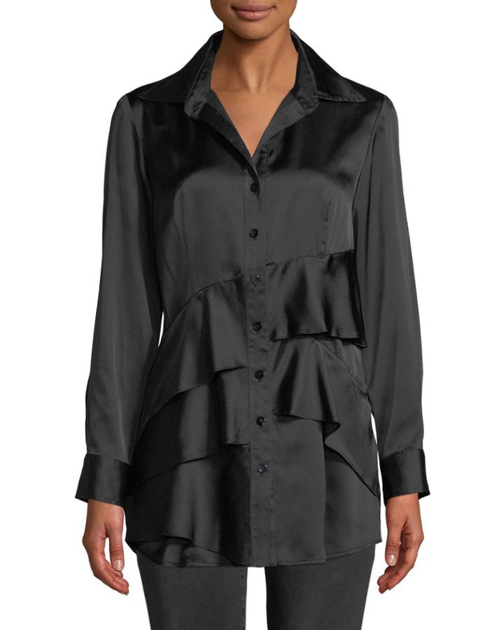 Plus Size Jenna Long-sleeve Button-front Tiered Ruffle