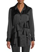 Plus Size Jenna Long-sleeve Button-front Tiered Ruffle