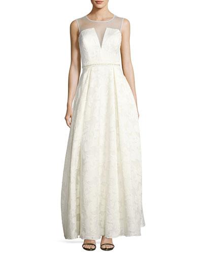 Illusion-yoke Jacquard Gown