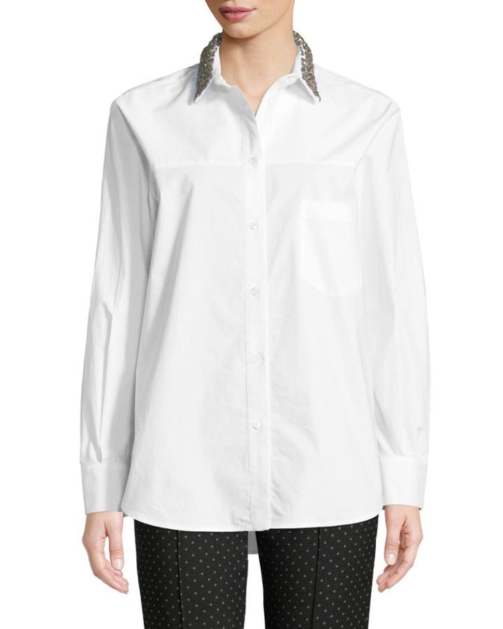 Animal Metallic Embroidered Button-front Cotton
