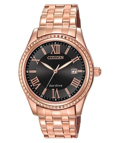 40mm Rose Golden Bracelet Watch, Black