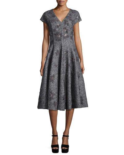 Cap-sleeve Embellished Dress, Charcoal