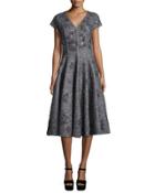 Cap-sleeve Embellished Dress, Charcoal