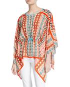 Handkerchief Hem 3/4 Sleeve Printed Caftan Top