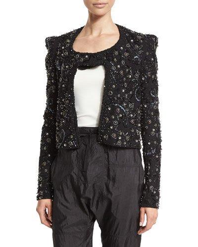 Strong-shoulder Embellished Jacket, Black/silver