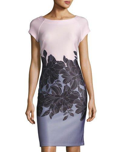 Floral-print Scuba Midi Dress, Pink/purple
