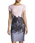 Floral-print Scuba Midi Dress, Pink/purple