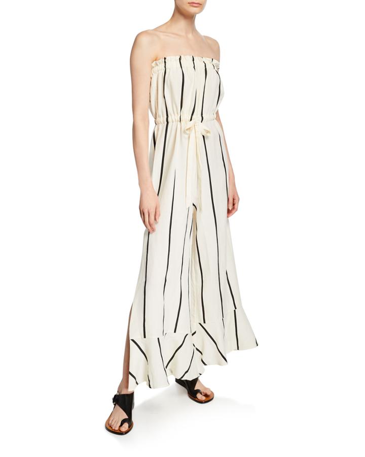 The Alexa Strapless Striped Ruffle Wide-leg Jumpsuit