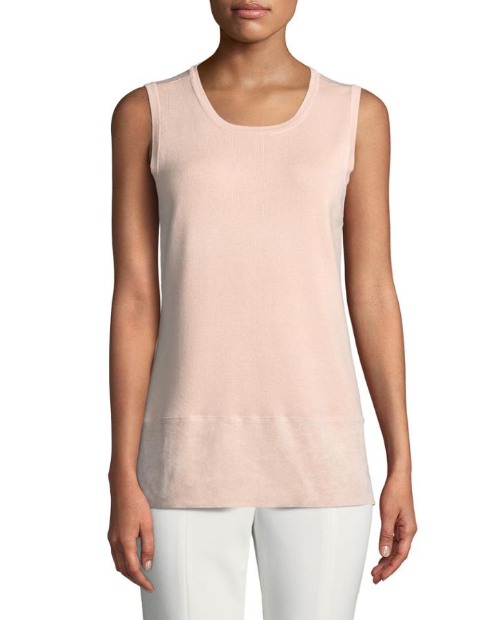 Sleeveless Sweater With Faux-suede Trim