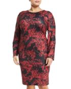 Abstract-floral Long-sleeve Midi Dress,