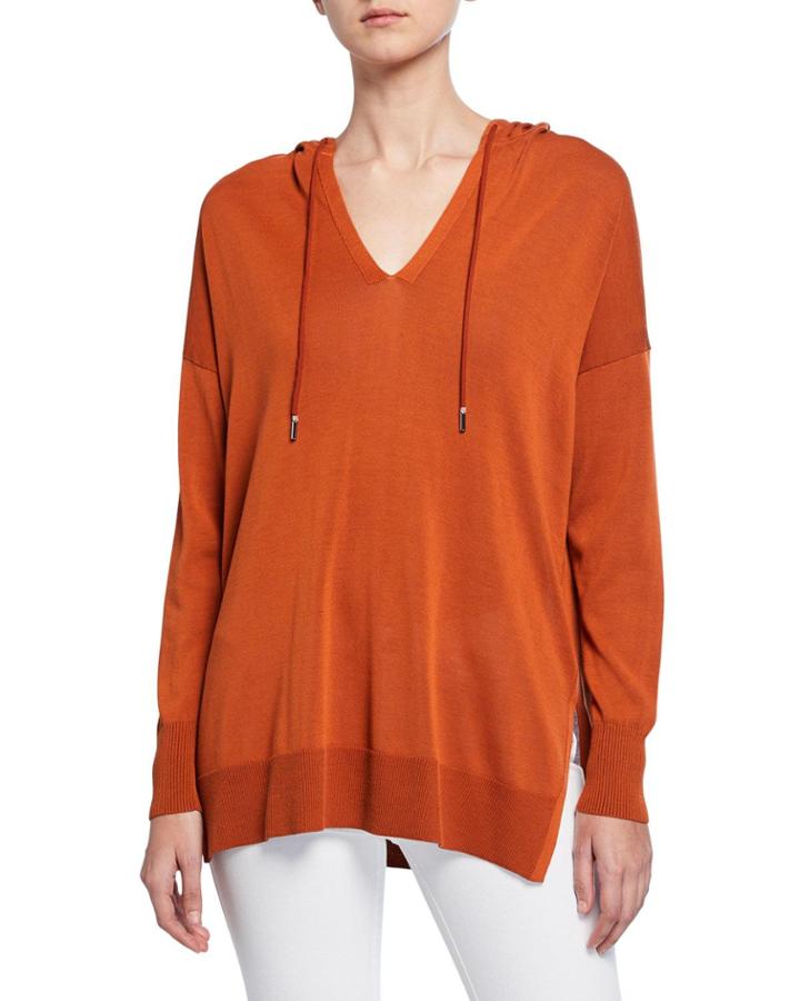 Long-sleeve Cotton Crepe Relaxed Pullover Hoodie