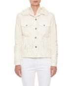 Button-front Floral-eyelet Denim Jacket
