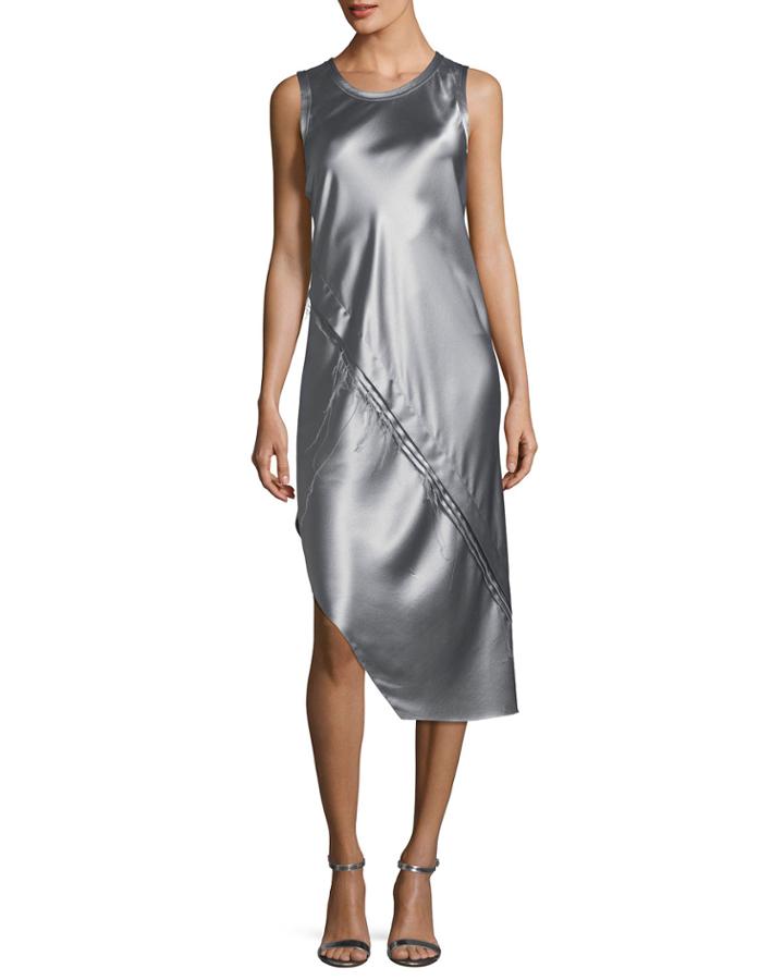 Crewneck Sleeveless Lacquered Silk Tank Dress