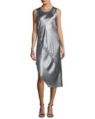 Crewneck Sleeveless Lacquered Silk Tank Dress