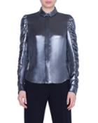 Metallic Crepe Ruffle-sleeve Blouse