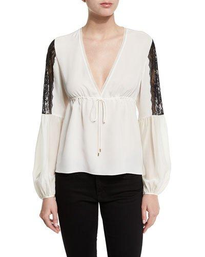 Maeve Contrast-lace Peasant Top