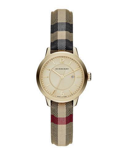 32mm Classic Round Watch W/ Check Fabric