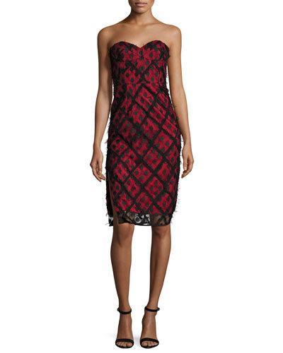 Alix Embroidered Strapless Sweetheart Dress, Black/red