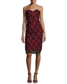 Alix Embroidered Strapless Sweetheart Dress, Black/red