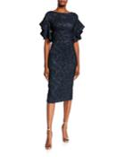 Ruffled Elbow-sleeve Jacquard